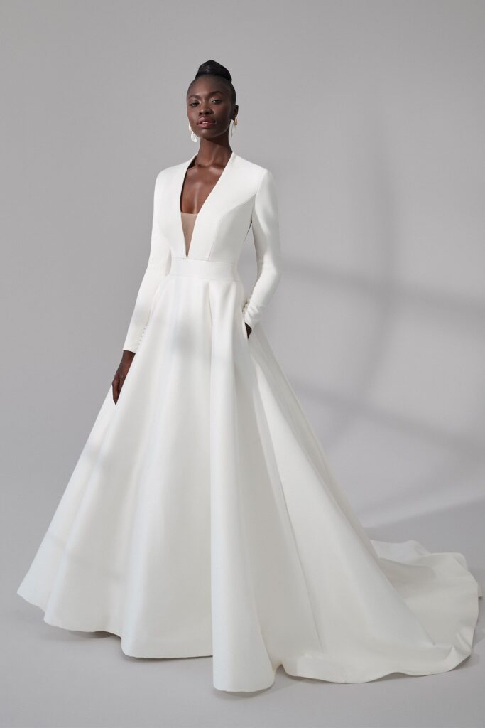 woman in elegant, minimalist wedding gown