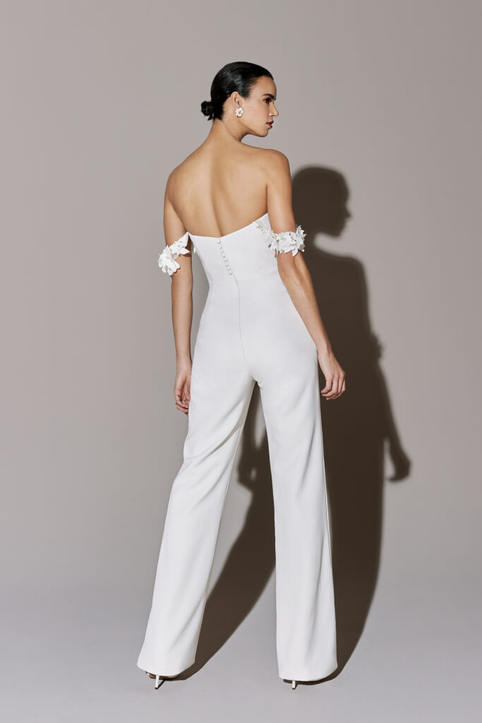 Union Jumpsuit by Justin Alexander Signature with 3D flowers and crepe