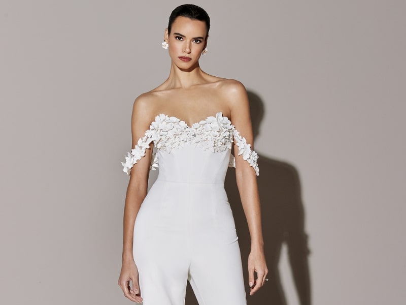 Union Jumpsuit by Justin Alexanger Signature with 3D flowers and crepe